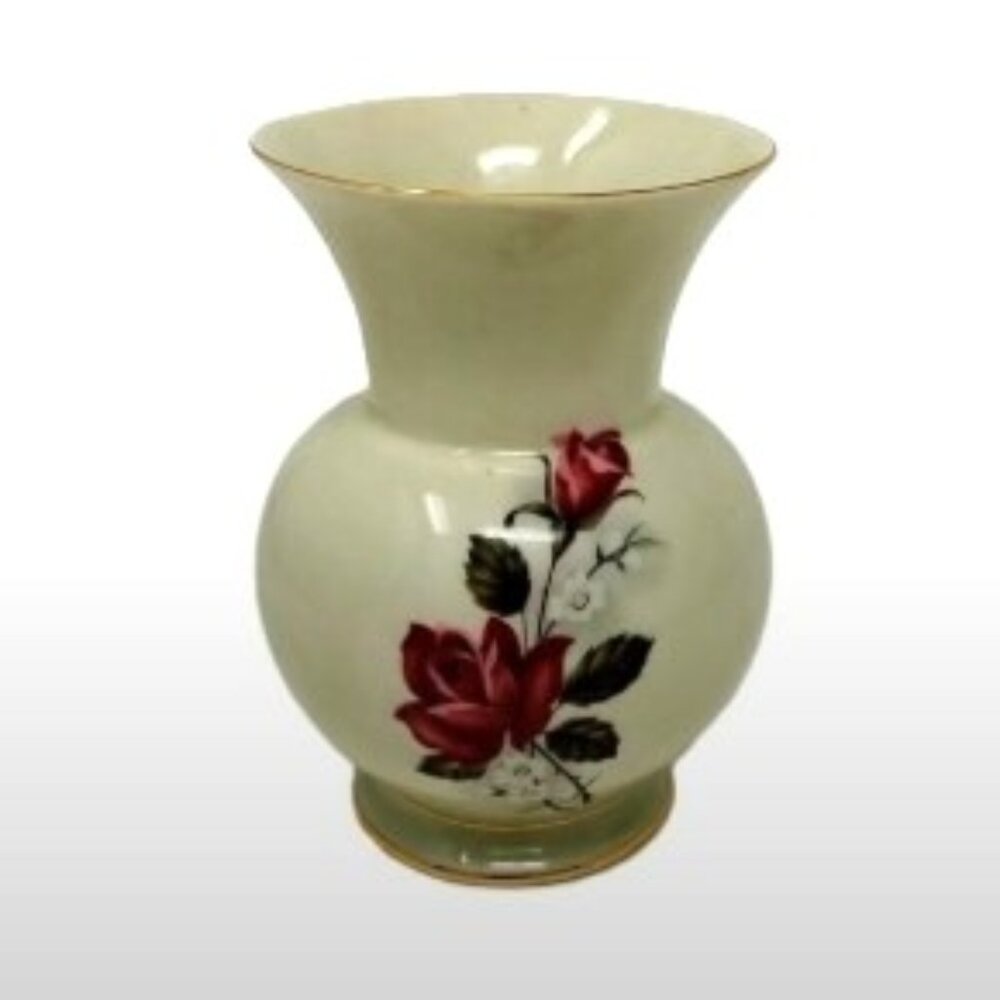 ROYAL BAVARIA Porcelain Bud Vase Hand painted Rose Motif 22k Gold Rim Vintage